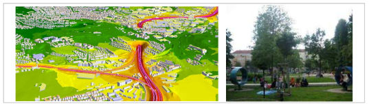 주거환경 소음 현황 파악을 위한 소음지도(좌측) 및 사운드스케이프 구현 사례(우측)