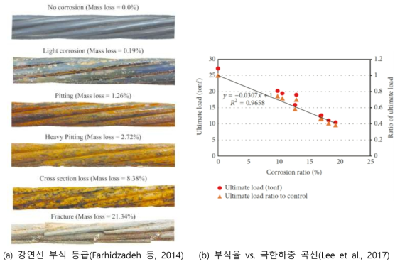 강연선의 부식정도에 따른 극한하중과의 상관관계