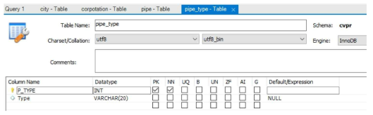 Pipe_type table 속성