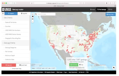 USGS에서 운영되고 있는 GeoLog Locator