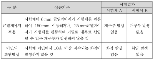 비차열성 성능기준 및 시험결과