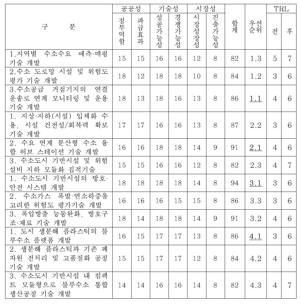 세부과제 우선순위 평가