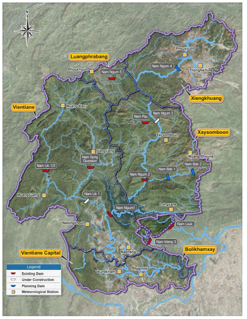 Nam Ngum 강 유역 내 기상관측소 위치도