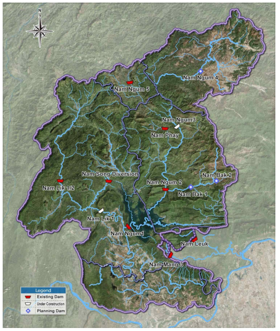 기존 및 건설 중, 계획 중인 수력발전 댐 위치도