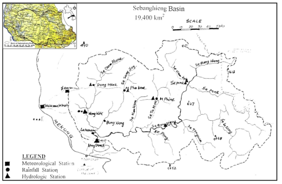 Ban Kengdone 관측소 기준 Se Banghieng 강 유역도(UNESCO-IHP, 2000c)