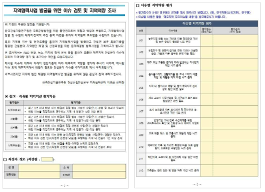 제주지역 이슈검토를 위한 지역역량 조사 설문지 양식