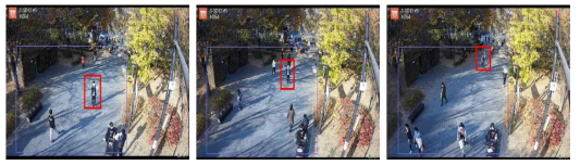 CCTV 기준 거리에 따른 실증테스트 전경(왼쪽부터 10m, 15m, 20m)