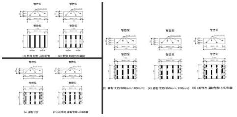 1차로 제작한 시험체의 평면도와 정면도