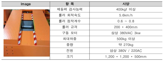 제동력 시험기 주요 사양