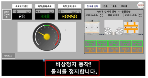 화면: 속도계 롤러 비상정지 확인