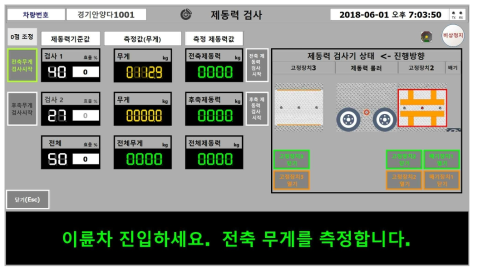 화면: 무게측정 완료 및 뒷바퀴 Clamp 상태 닫힘