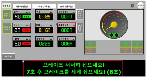 화면: 후축 제동력 검사 시작