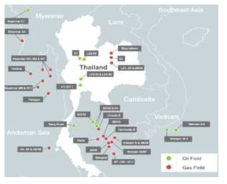 태국 유전 분포 현황(BP, Statistical Review of World Energy, 2010)