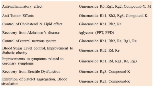 진세노사이드의 주요 생리기능