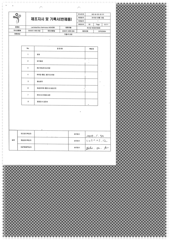 Lactobacillus rhamnosus MG4288의 2차 대량 배양 공정 제조지시 기록서