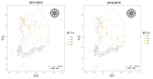 쇠백로 번식지 분포 변화