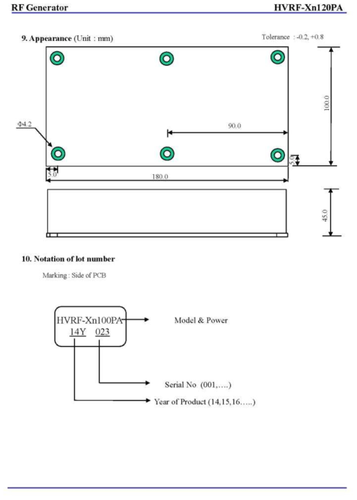 도수치료기 RF Generator PCB Size 및 모델명 예시