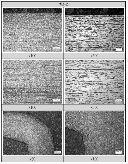 전자석 하우징 부(#B-2)의 미세조직관찰