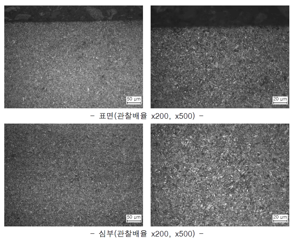 최종 시제품의 미세조직 관찰 결과