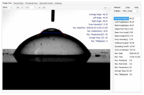 B-1-2의 접촉각 측정결과