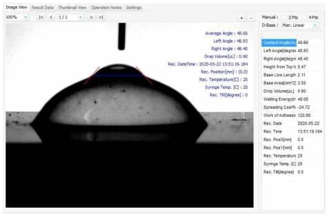 C-1-1의 접촉각 측정결과