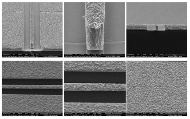Phase modulator 미세 패턴 전극 단면 SEM 이미지