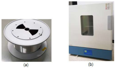 광섬유의 고온 환경 특성 평가 실험 준비 (a) 금속 스풀 (b) 항온 챔버