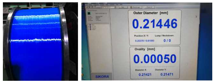 착색 광섬유 및 외경 측정값