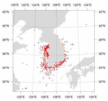 해무로 인한 선박사고 발생위치 (2000∼2019)