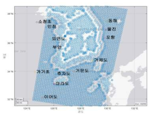 ASCAT-B 인공위성 이동경로 (2013-1-2 00:55∼2013-1-2 00:57)