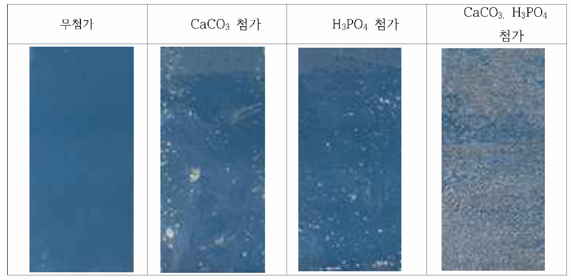 CaCO3 , H3PO4의 분말을 첨가한 분체도장시편