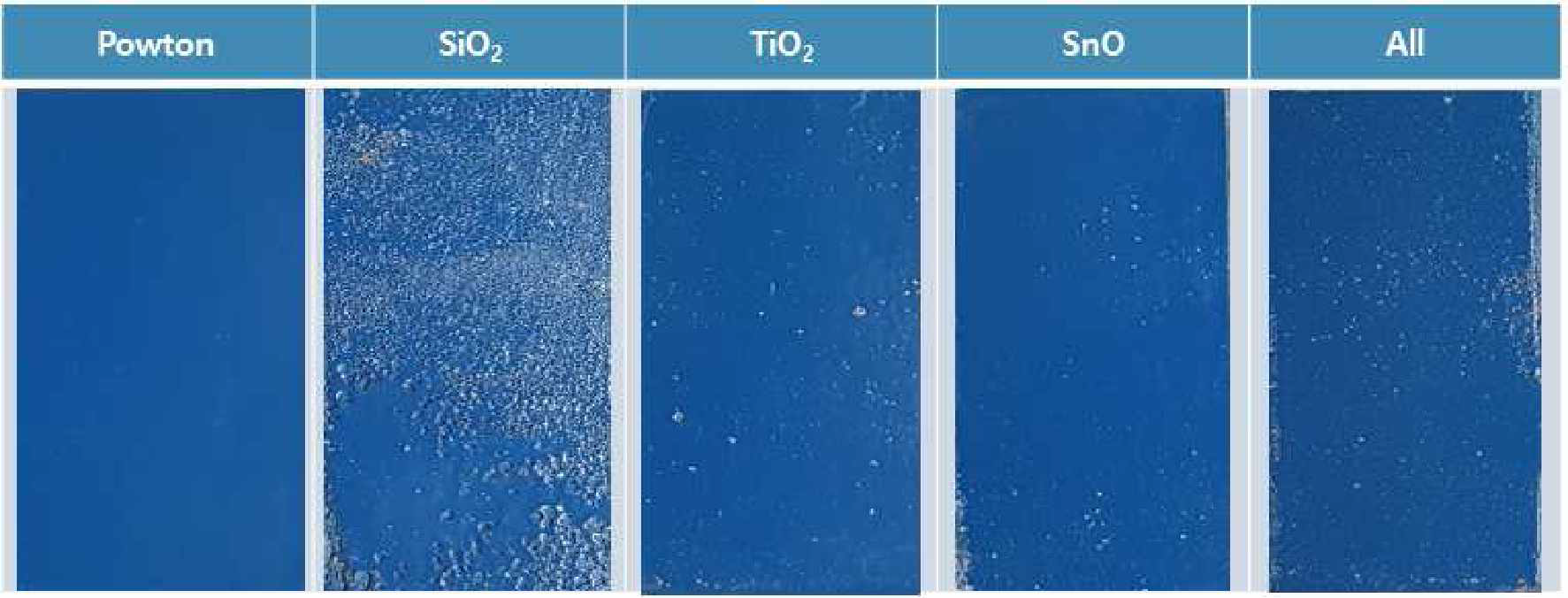 30 w t.%의 TiO2, SiO2 SnO2 분말을 첨가한 분체도장시편