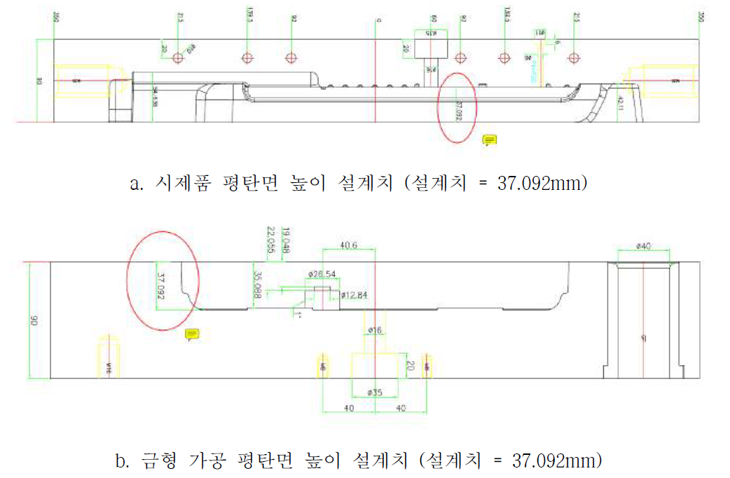 금형 평판면 높이 설계치에 대한 금형 정밀 가공 높이 측정