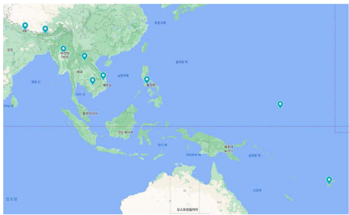 동남아시아 ，태평양，히말라야 권역의 협력 가능 대상국