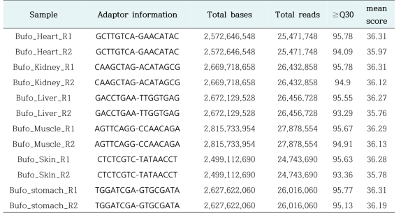 두꺼비 RNA Novaseq 분석 결과