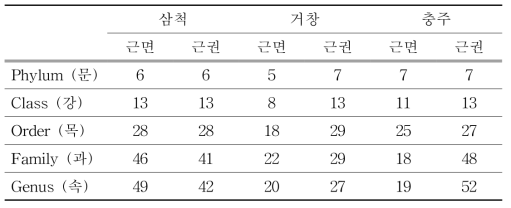 고려엉겅퀴의 지역별 계통별 분류 총 수