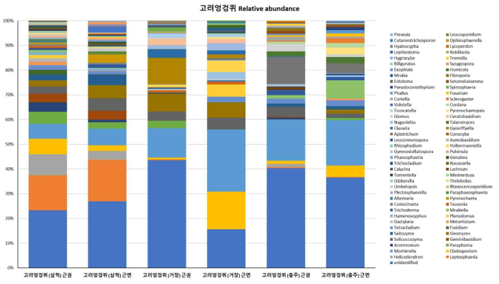 고려엉겅퀴 지역별 genus relative abundance