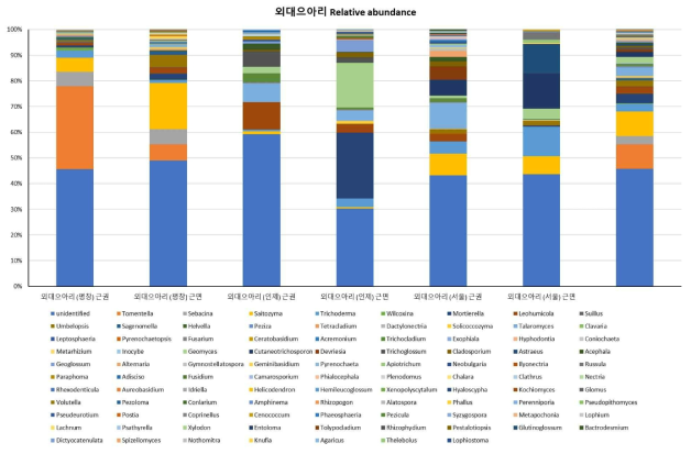 외대으아리 지역별 genus relative abundance