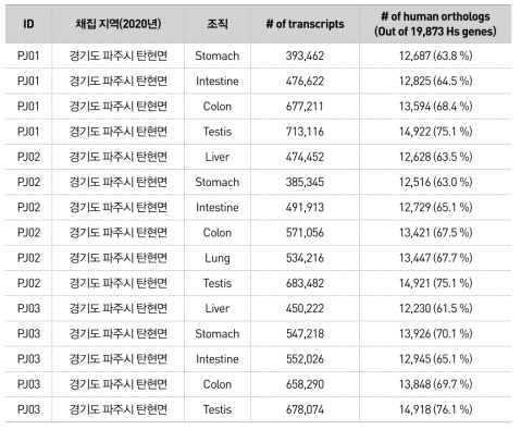 전사체 기반 새롭게 확보한 수원청개구리 표준 유전자 정보