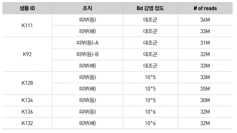 Bd 감염 이끼도롱뇽 전사체 분석 시료