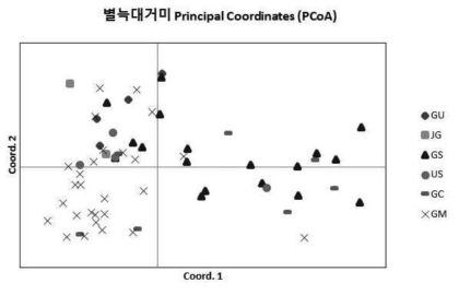 별늑대거미의 PCoA 분석 결과