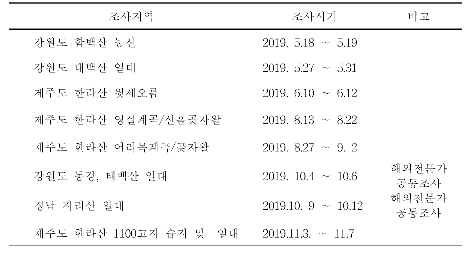 본 연구의 세부 조사일정