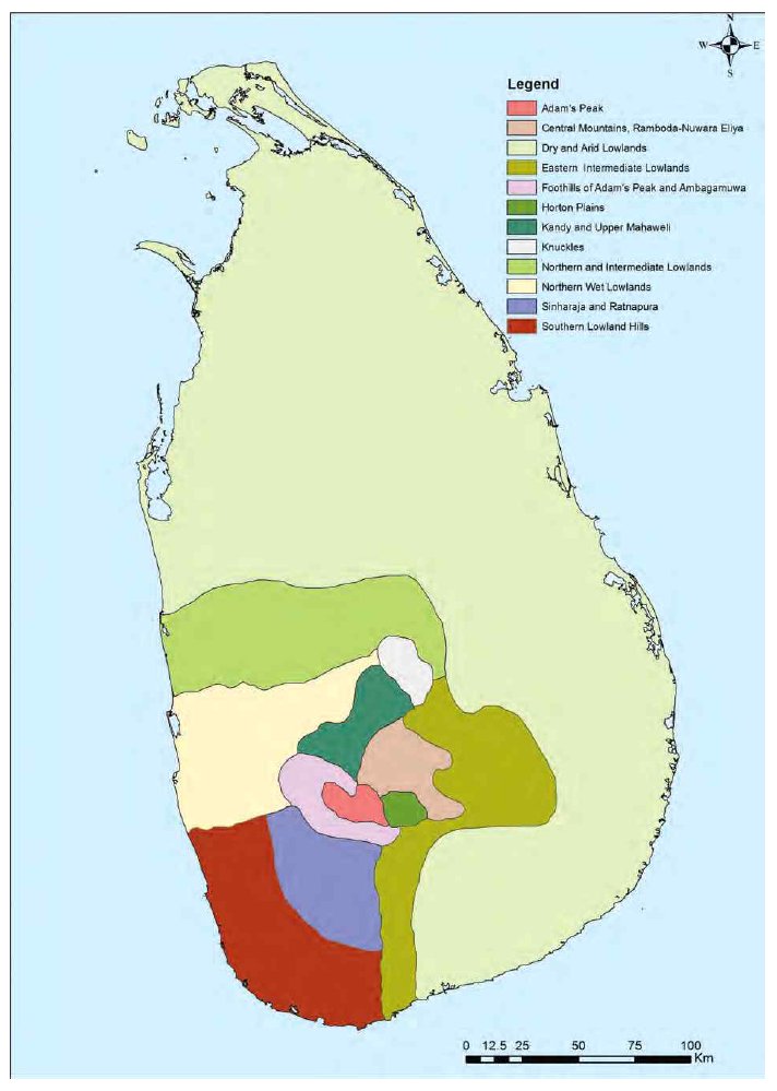 스리랑카의 Vegetation Zones (출처: National biodiversity strategic action plan 2016-2022)