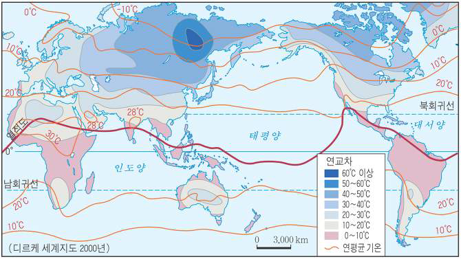 전세계 연평균 기온 분포도