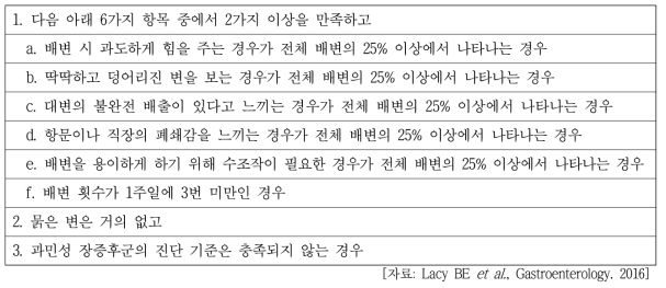 기능성 변비 진단 기준(Rome Ⅳ criteria)