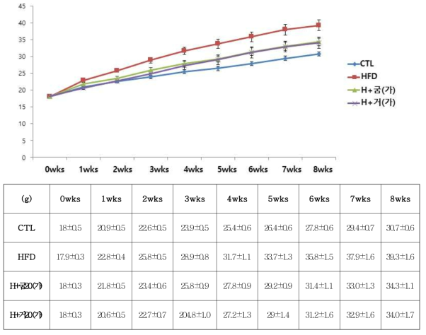 8주간 동물실험 무게