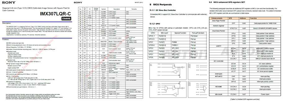 센서 및 chip 데이터 시트-Sony Imax 307, TP3820