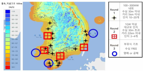 국가 해상풍력단지 Round Ⅰ, Ⅱ, Ⅲ
