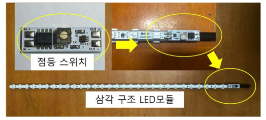 점등스위치와 스위치가 연결된 삼각구조 LED모듈