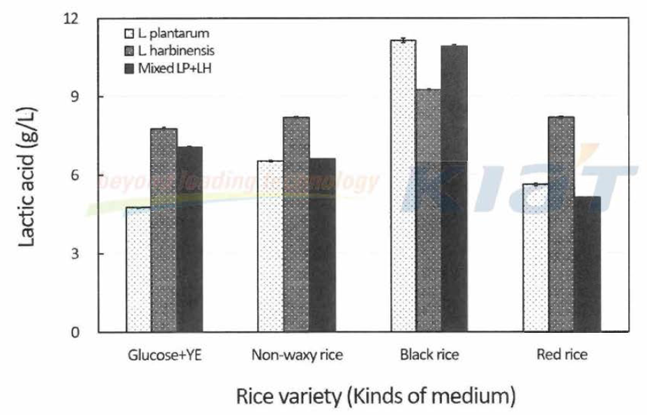 Effect of culture medium on the lactic acid formation with Lactobacillus strains